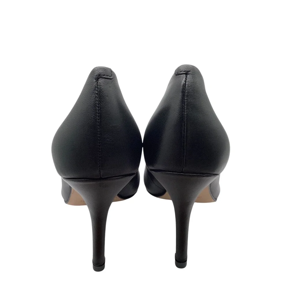 Nine West Flax Black Leather Pointed Toe Mid‎ Heel Pumps Womens 8M NWFLAX